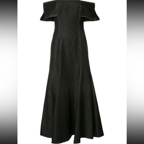 Beaufille Lambda Maxi Black Dress Off The Shoulder Denim Size 4 - Picture 12 of 17